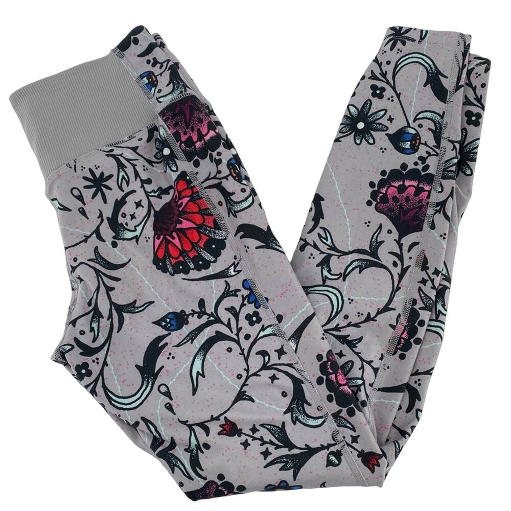 Women’s Nike dri-fit floral leggings size small grey pink blue